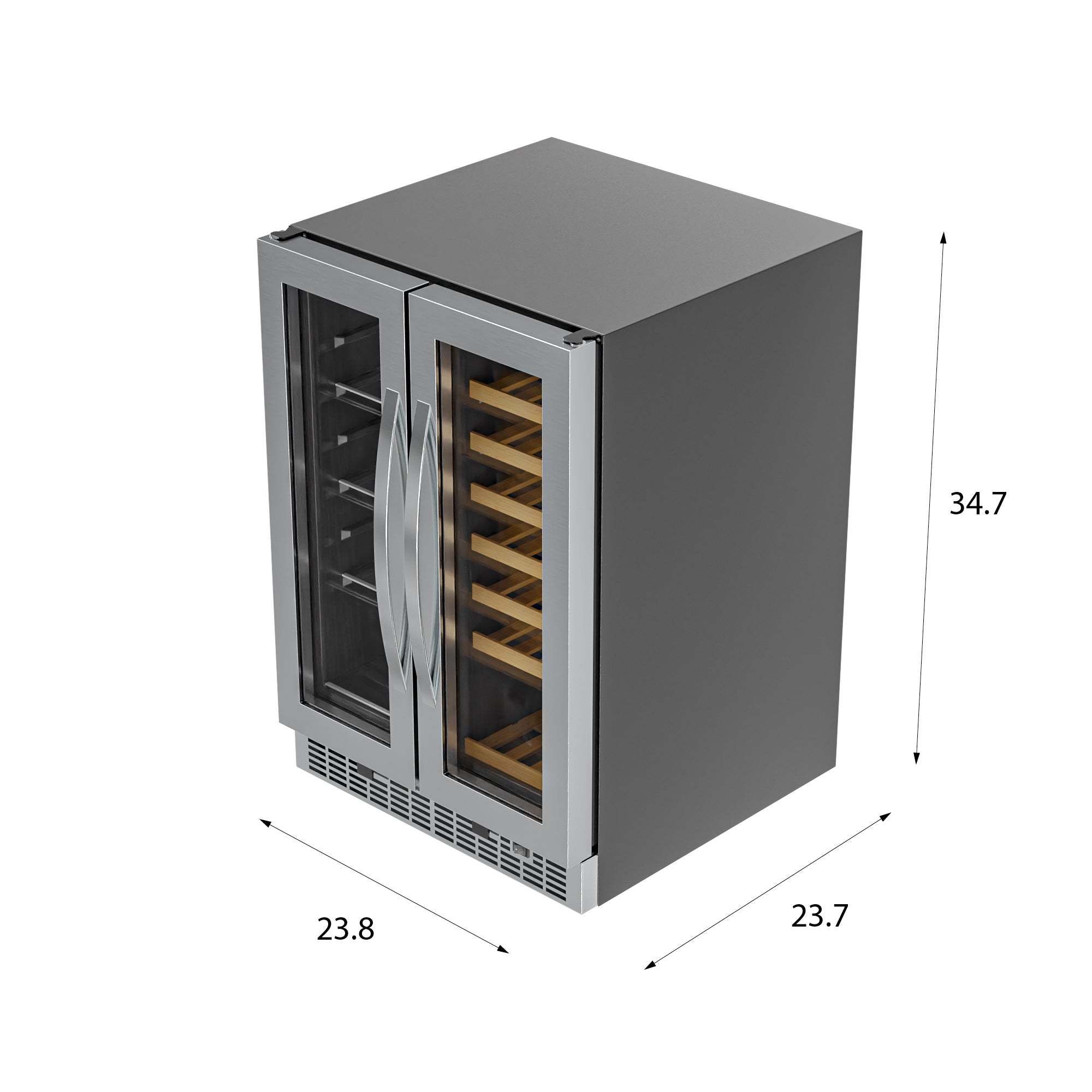 24 in. Dual Zone, Full Glass Door, 21-Bottle/60-Can Wine and Beverage Cooler, Freestanding or Built-in Unit, 4 cu ft.