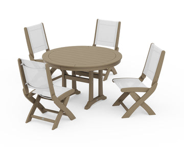 Coastal Folding Side Chair 5-Piece Round Dining Set With Trestle Legs