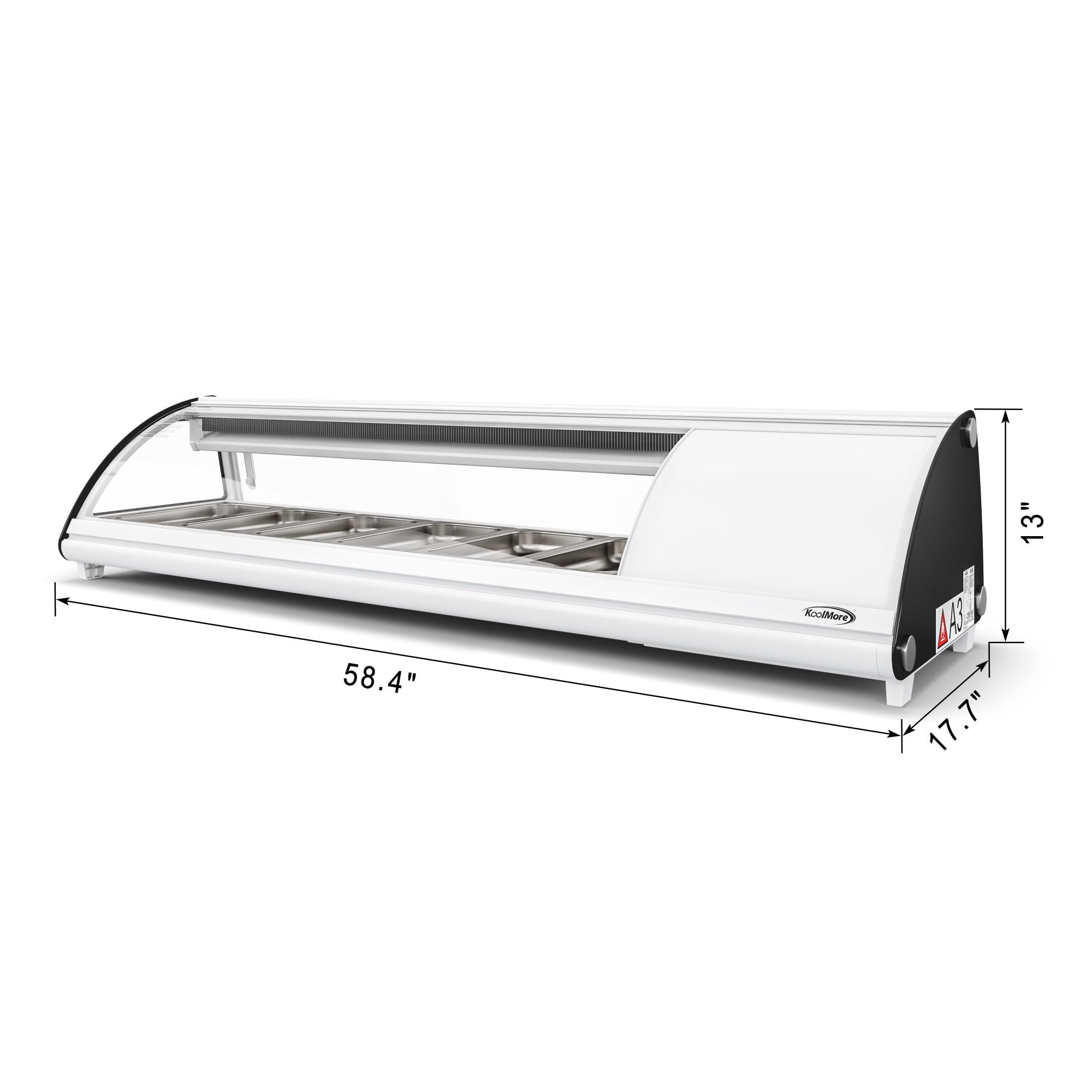 60 in. Glass Sushi Countertop Display Refrigerator with 6 Stainless Steel Trays in White