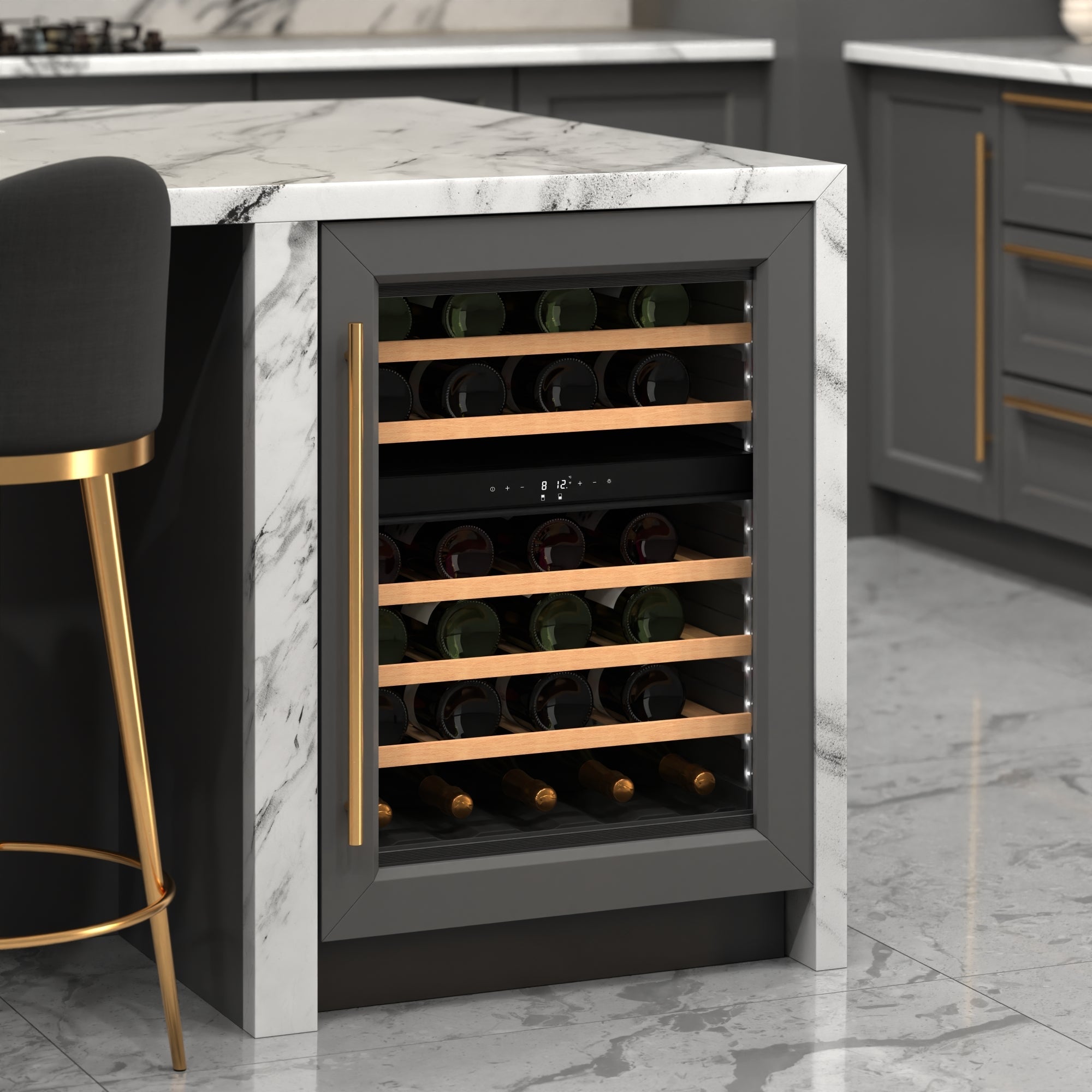 KoolMore Reserve 24 in. Under-Counter Panel Ready Dual Zone Built-in Wine Cooler with 45 Bottle Capacity and Wooden Shelves in Black