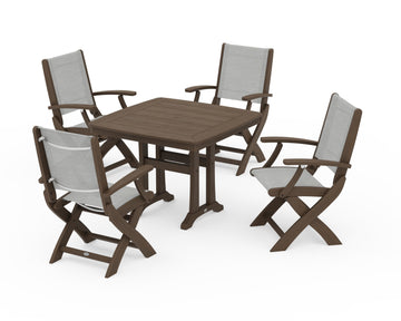 Coastal Folding Chair 5-Piece Dining Set with Trestle Legs