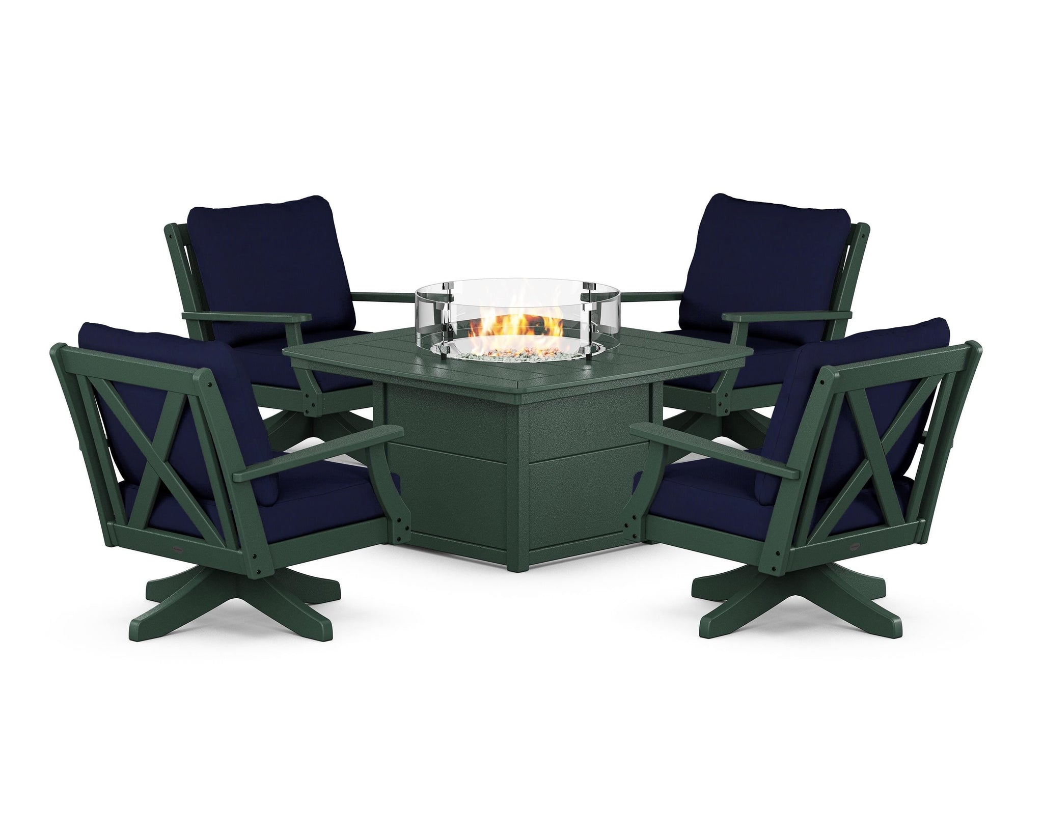 Braxton 5-Piece Deep Seating Swivel Conversation Set with Fire Pit Table