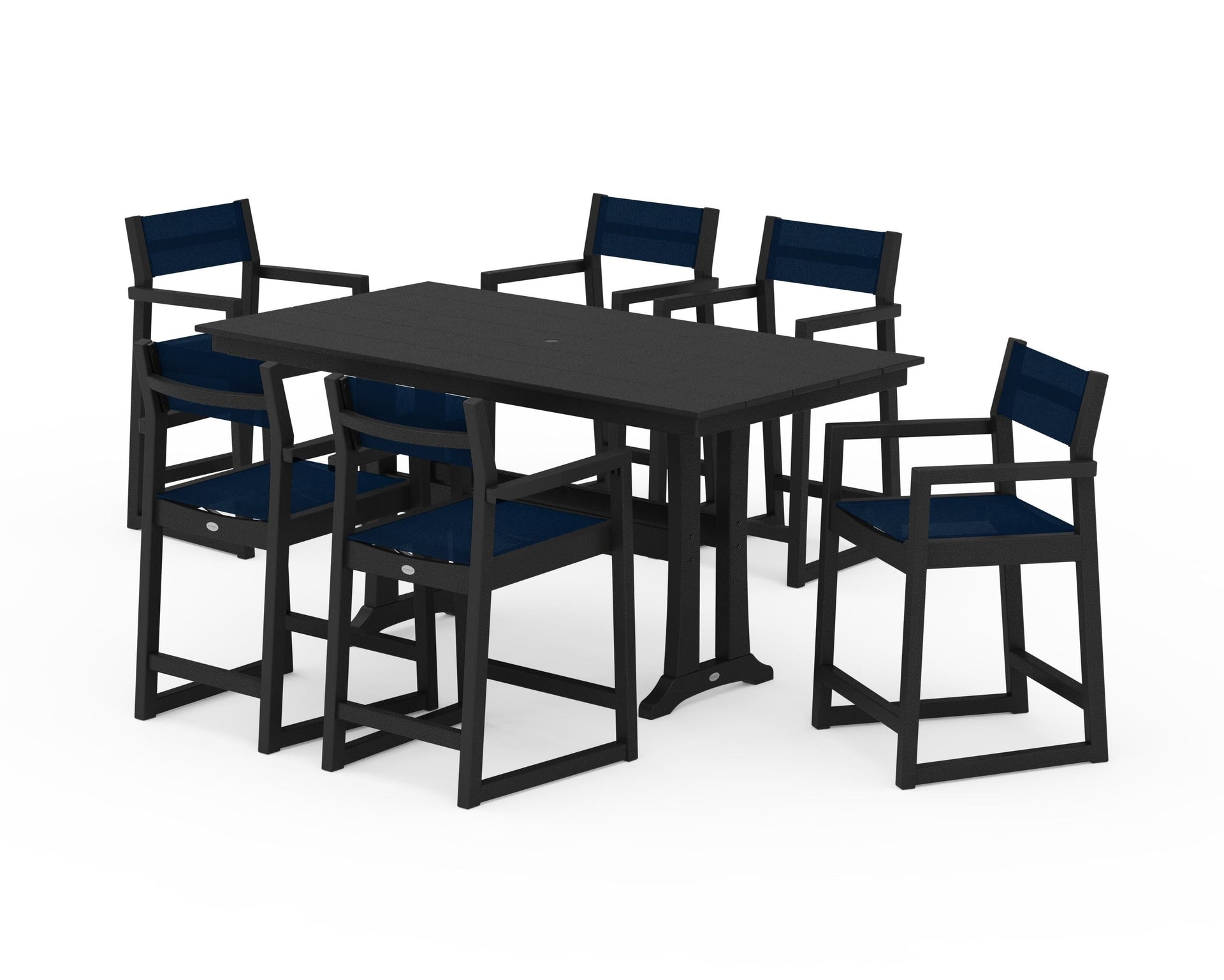 EDGE Sling Arm Chair 7-Piece Farmhouse Counter Set with Trestle Legs