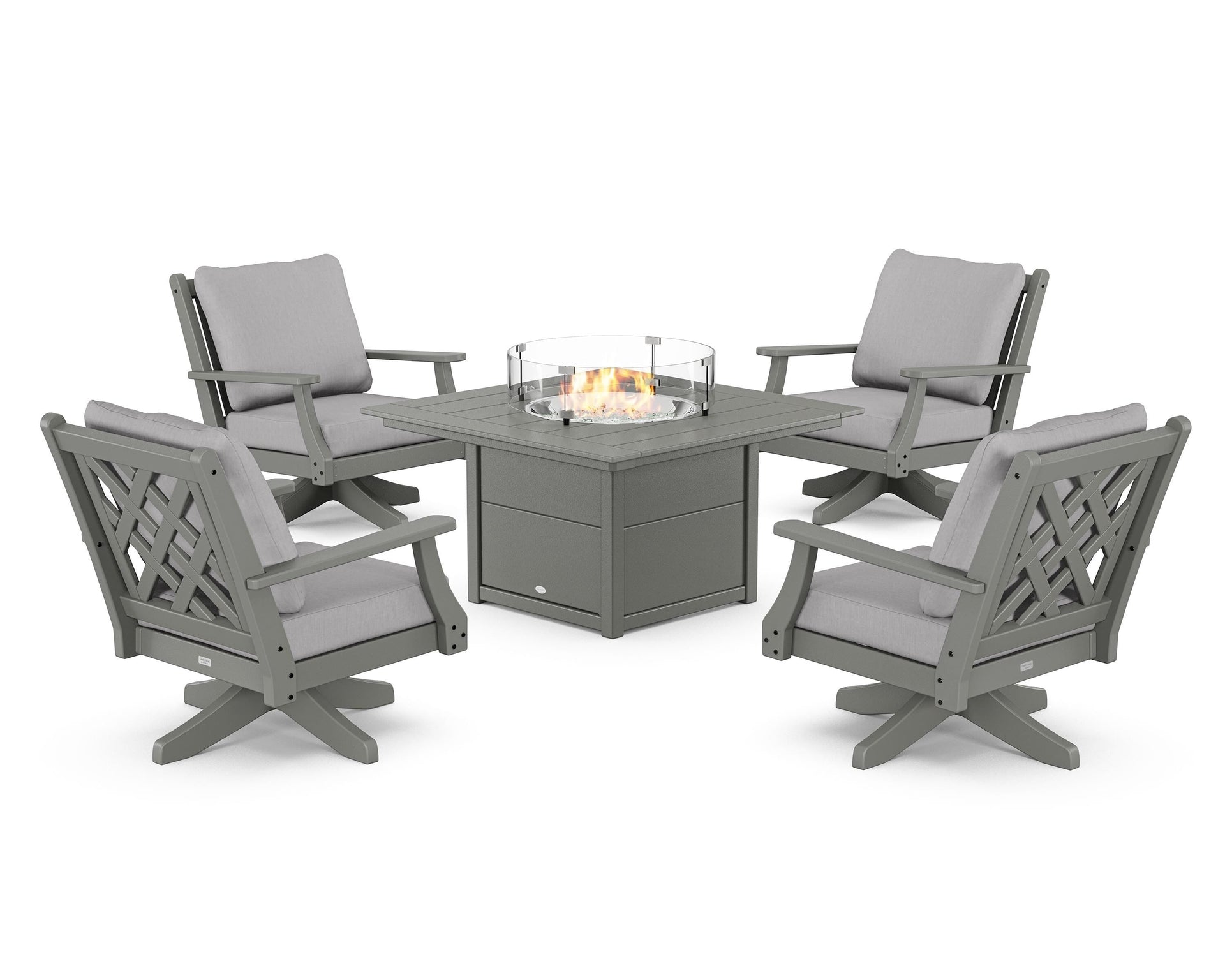 Wovendale 5-Piece Deep Seating Swivel Conversation Set with Fire Pit Table