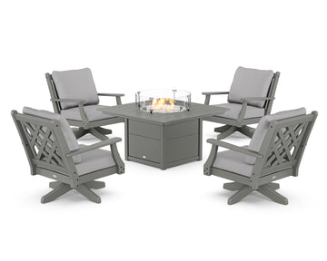 Wovendale 5-Piece Deep Seating Swivel Conversation Set with Fire Pit Table