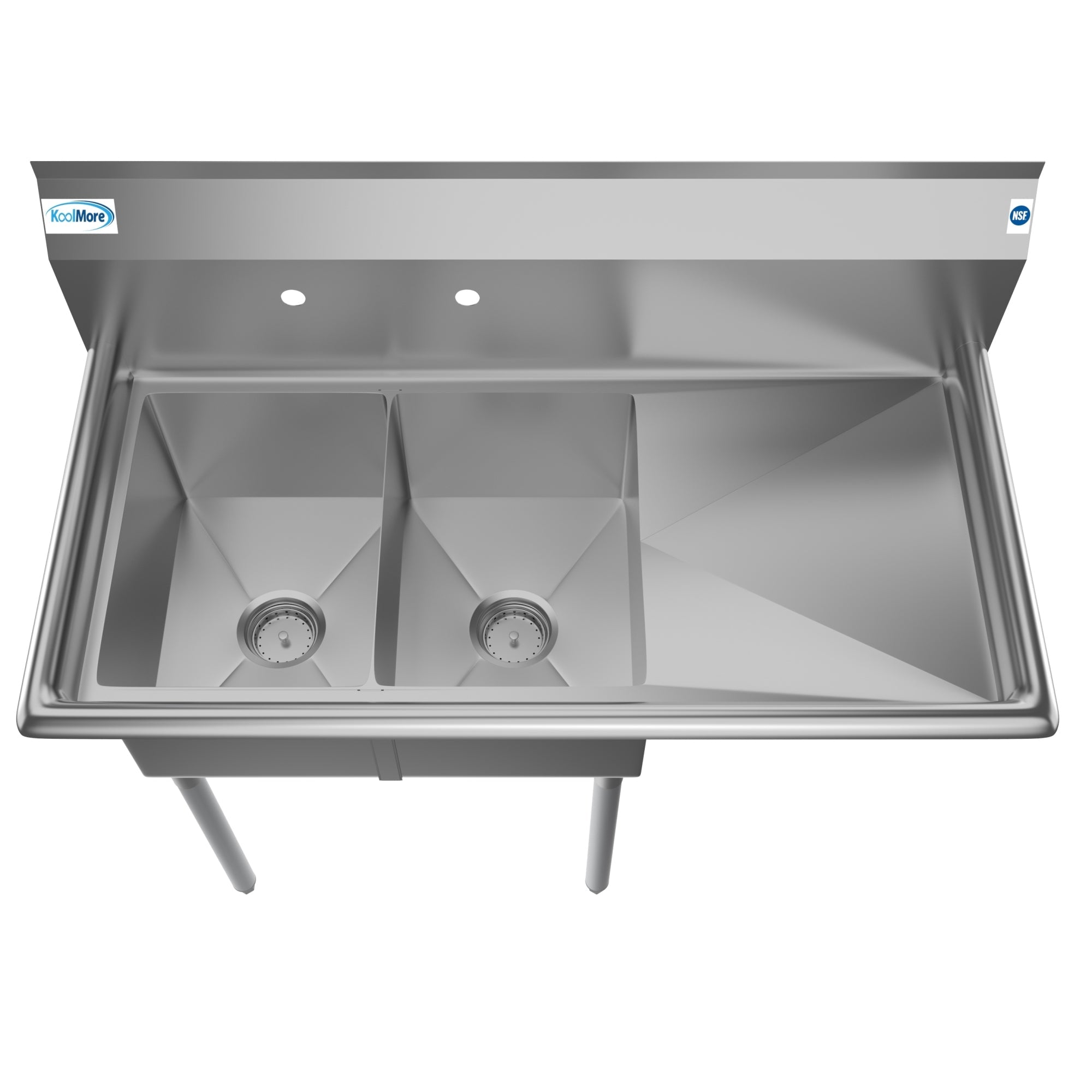 43 in. Two Compartment Stainless Steel Commercial Sink with Drainboard, Bowl Size 12"x 16"x 10"