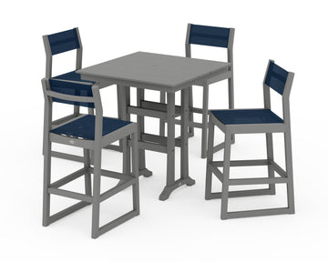 EDGE Sling Arm Chair 5-Piece Farmhouse Bar Set with Trestle Legs