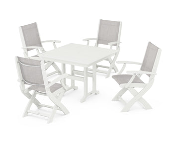 Coastal Folding Chair 5-Piece Farmhouse Dining Set