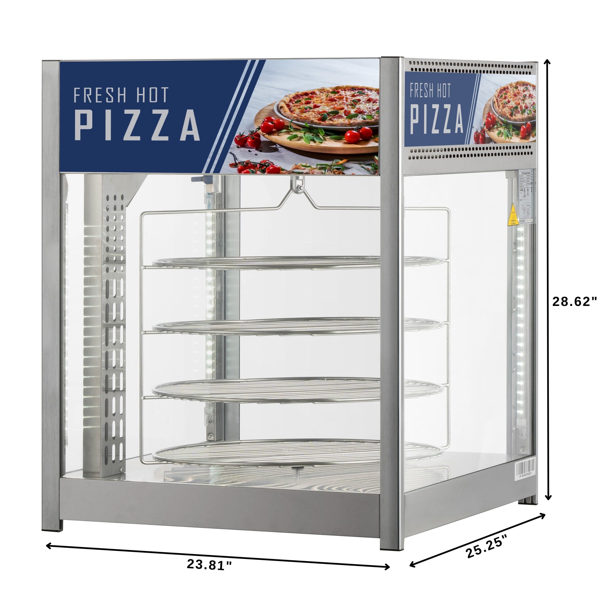 24 in. Commercial Pizza Display Warmer for 18 in. Pies with 4 Rotating Racks in Stainless-Steel