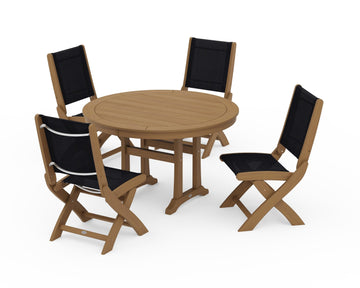 Coastal Folding Side Chair 5-Piece Round Dining Set With Trestle Legs