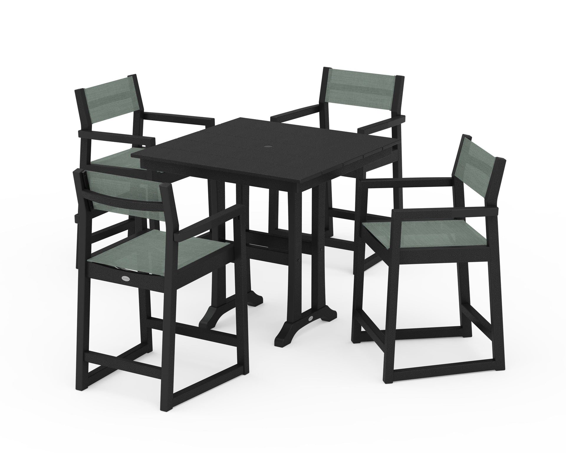 EDGE Sling Arm Chair 5-Piece Farmhouse Counter Set with Trestle Legs
