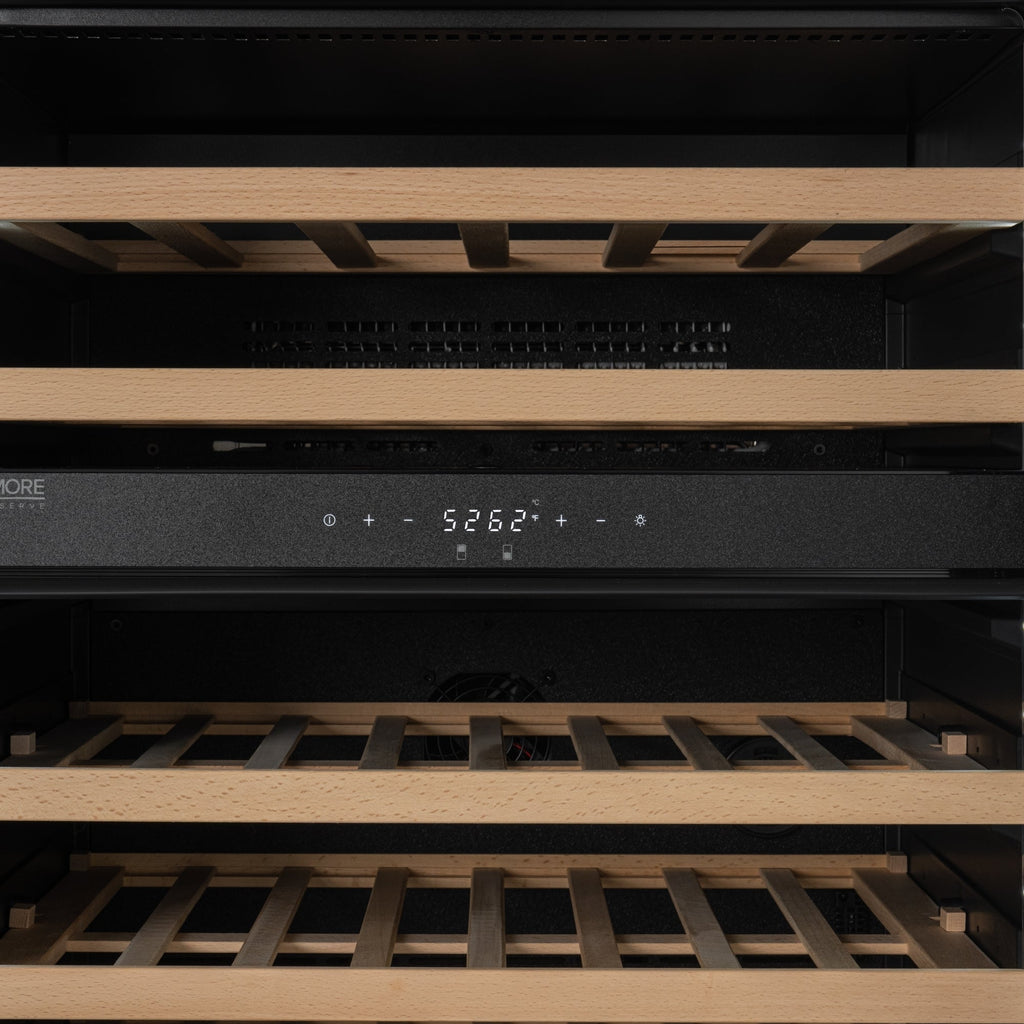 KoolMore Reserve 24 in. Under-Counter Panel Ready Dual Zone Built-in Wine Cooler with 45 Bottle Capacity and Wooden Shelves in Black