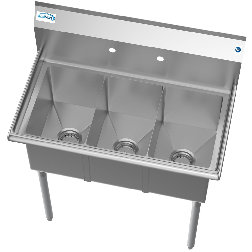 36 in. Three Compartment Stainless Steel Commercial Sink, Bowl Size 10" x 14" x 10"