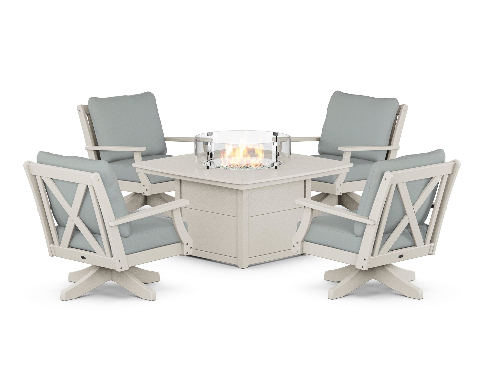 Braxton 5-Piece Deep Seating Swivel Conversation Set with Fire Pit Table