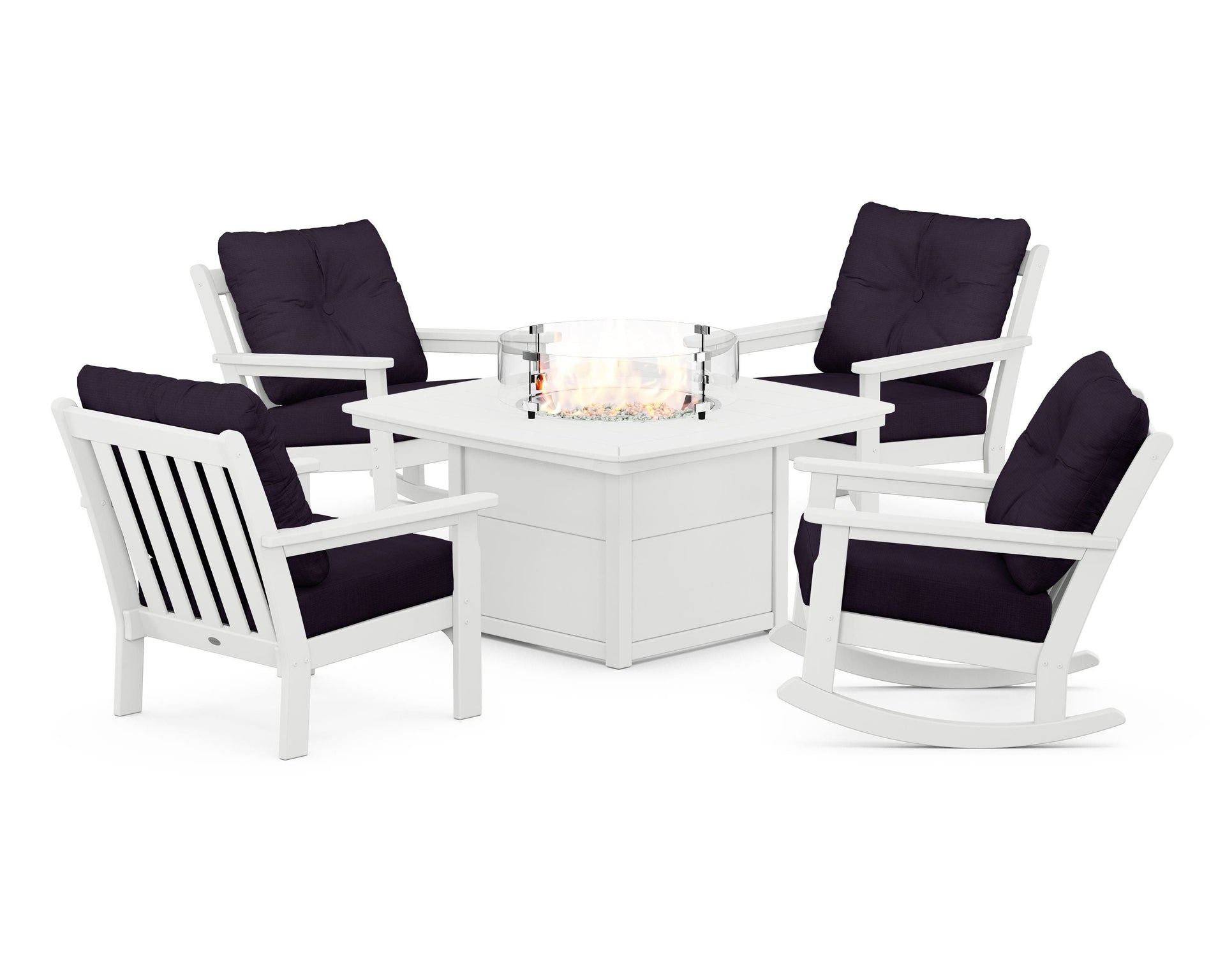 Vineyard 5-Piece Deep Seating Rocking Chair Conversation Set with Fire Pit Table