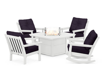 Vineyard 5-Piece Deep Seating Rocking Chair Conversation Set with Fire Pit Table