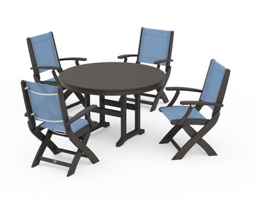 Coastal Folding Chair 5-Piece Round Dining Set