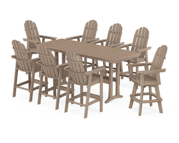 Vineyard Curveback Adirondack Swivel 9-Piece Bar Set with Trestle Legs