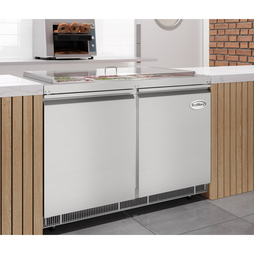 48 in. Commercial Refrigerated Prep Station Cold Table, Stainless-Steel Refrigerator with 9-Pan (Not Included) Capacity with Cover and Two Adjustable Shelves, ETL Listed