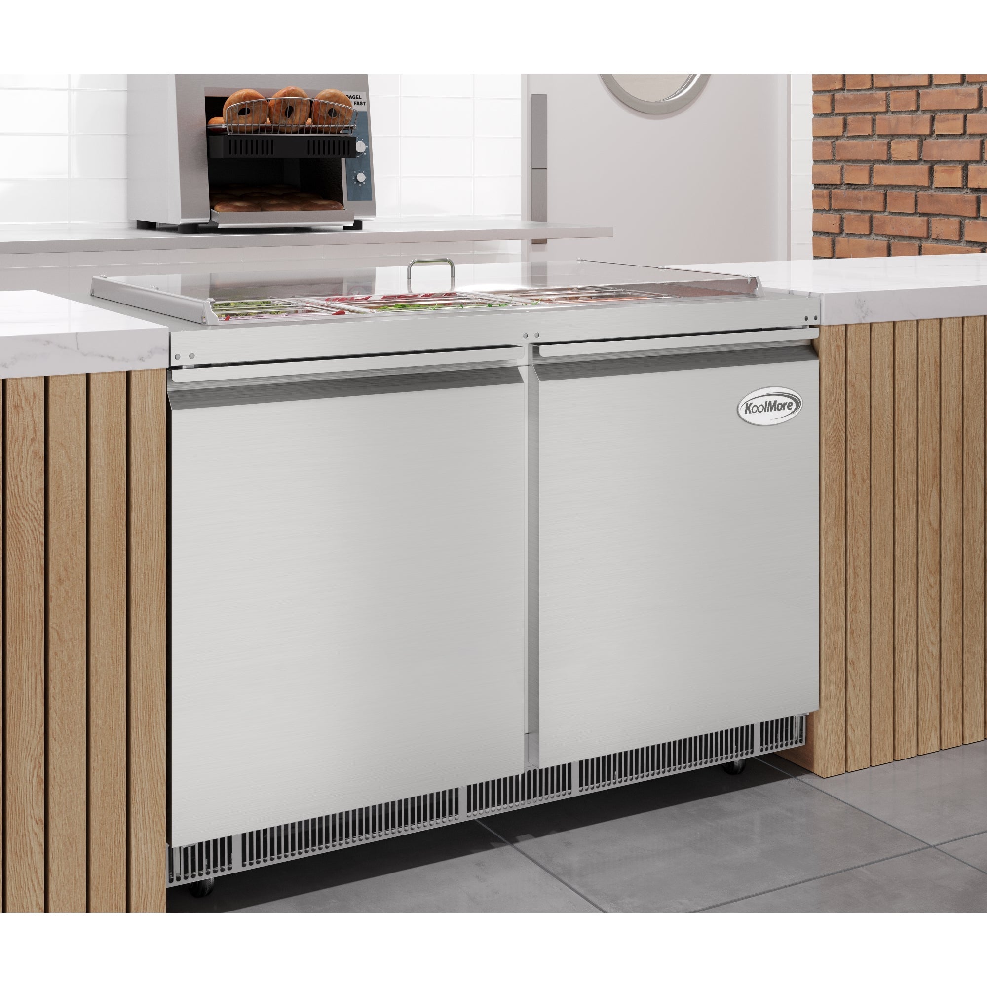48 in. Commercial Refrigerated Prep Station Cold Table, Stainless-Steel Refrigerator with 9-Pan (Not Included) Capacity with Cover and Two Adjustable Shelves, ETL Listed