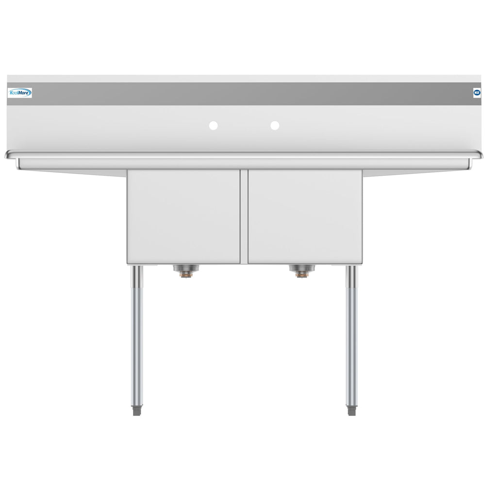 60 in. Two Compartment Stainless Steel Commercial Sink with 2 Drainboards, Bowl Size 15"x 15"x 12"