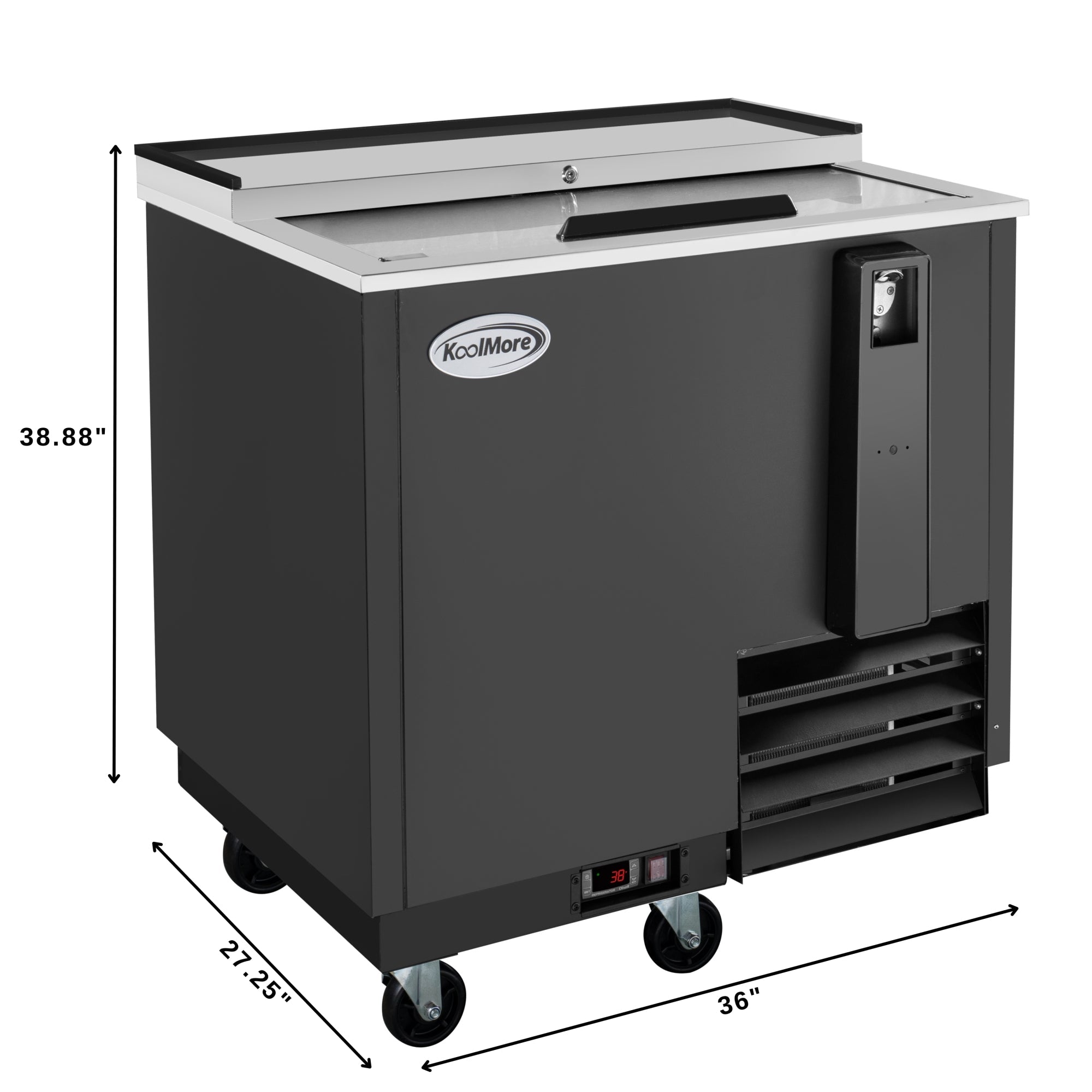 36 in. Commercial Bottle Cooler in Black with Built-In Opener, ETL Listed, 9 cu. ft.