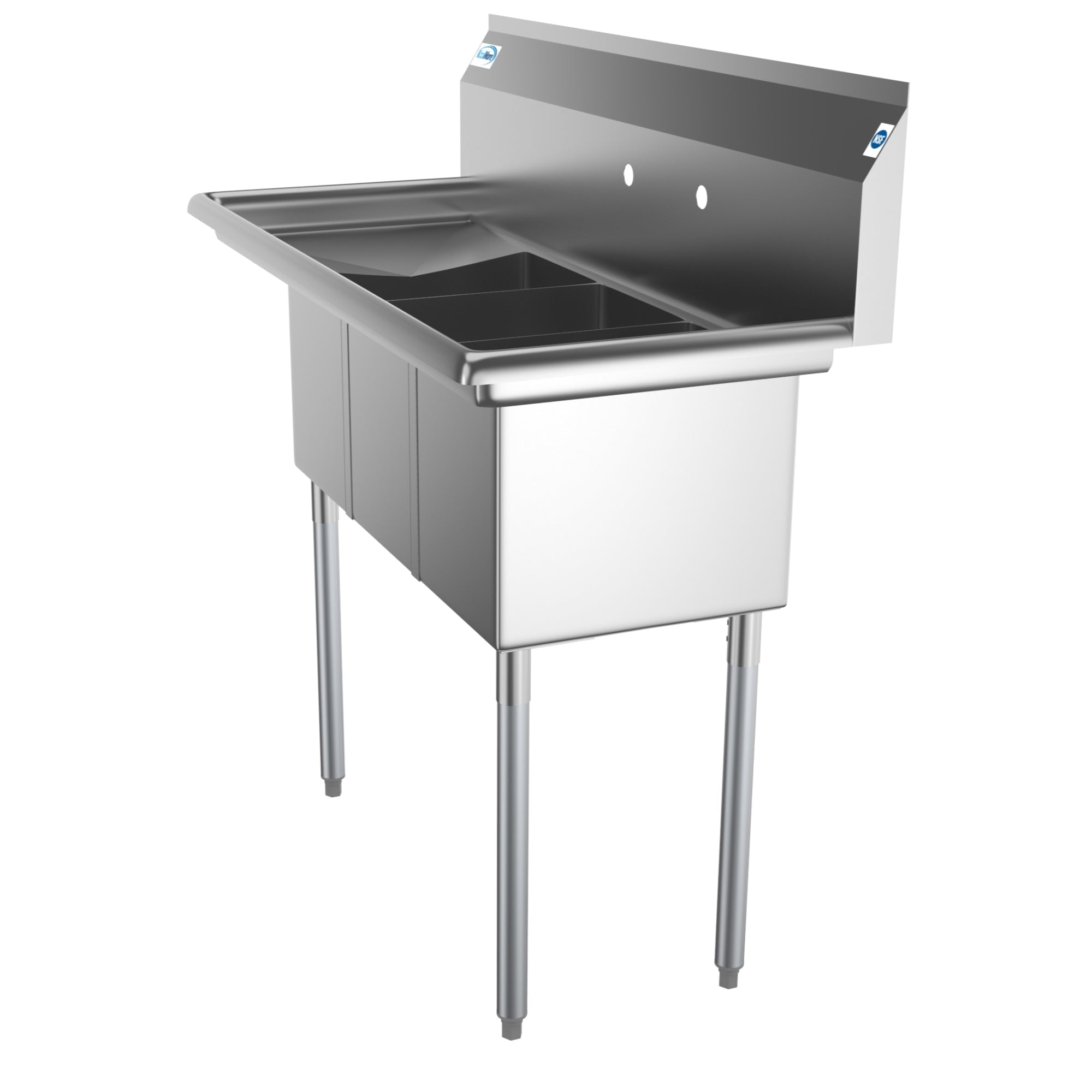 45 in. Three Compartment Stainless Steel Commercial Sink with Drainboard, Bowl Size 10"x 14"x 10"