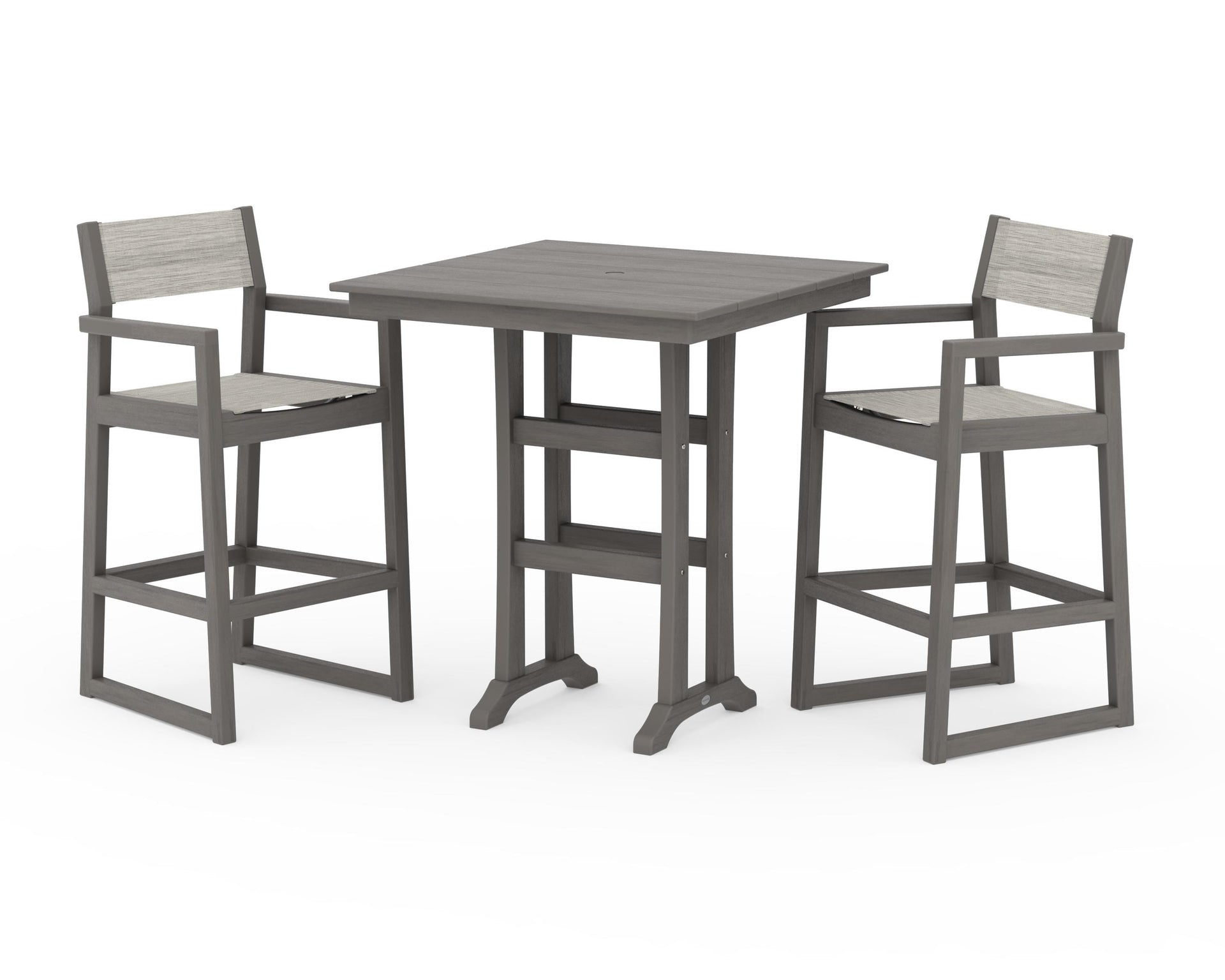 EDGE Sling Arm Chair 3-Piece Farmhouse Bar Set with Trestle Legs