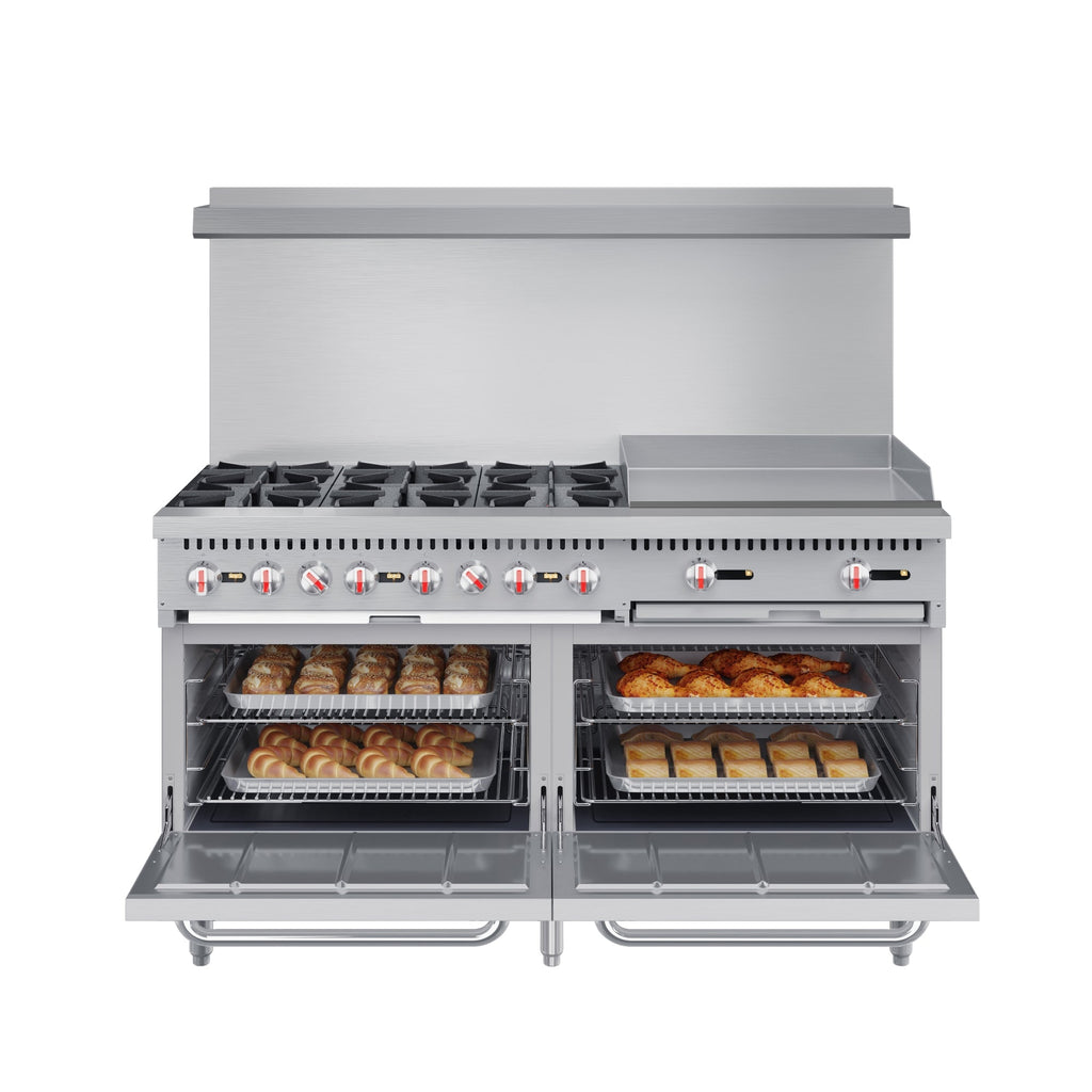 60 in. 6 Burner Commercial Natural Gas Range with 24 in. Griddle in Stainless-Steel