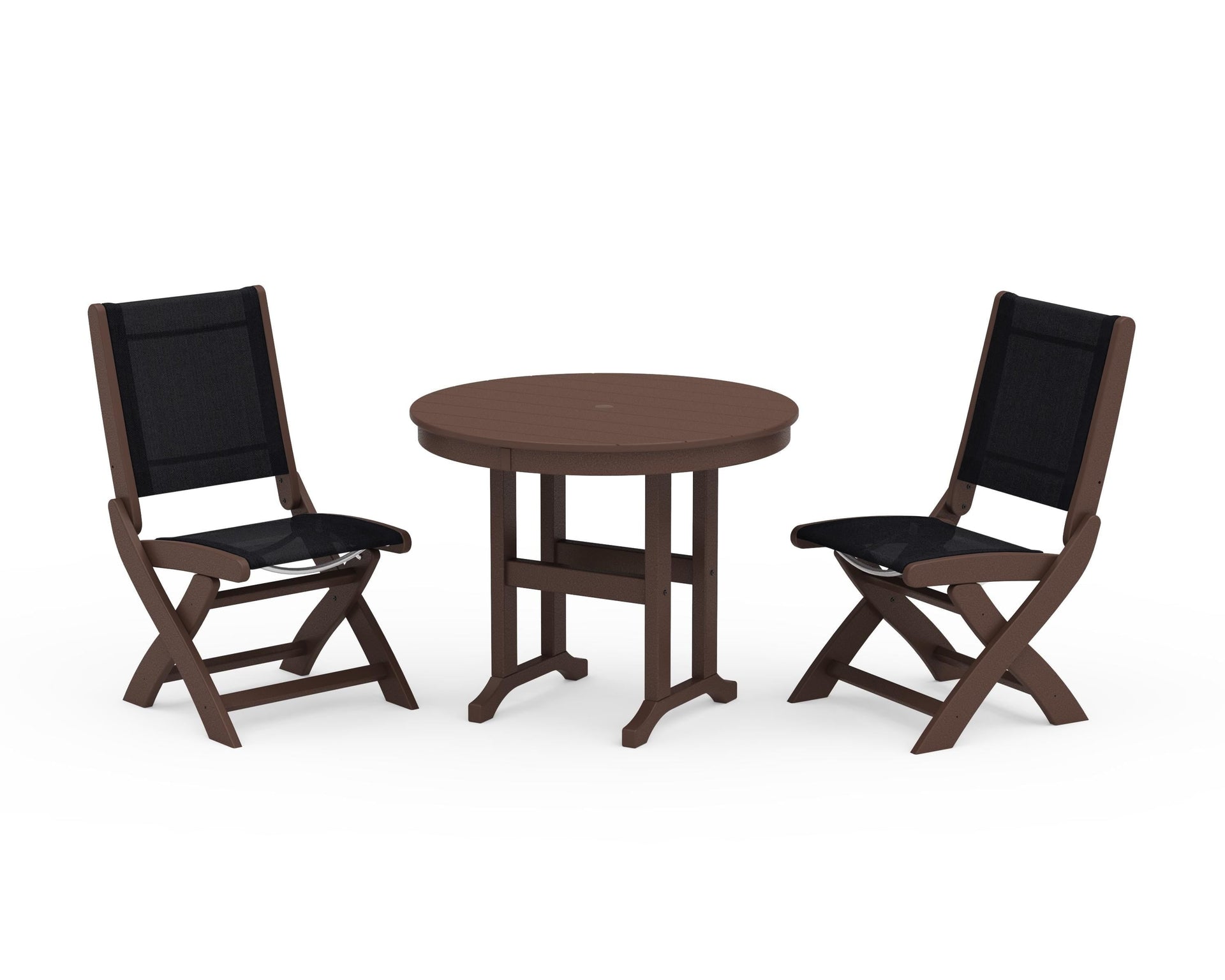 Coastal Folding Side Chair 3-Piece Round Dining Set