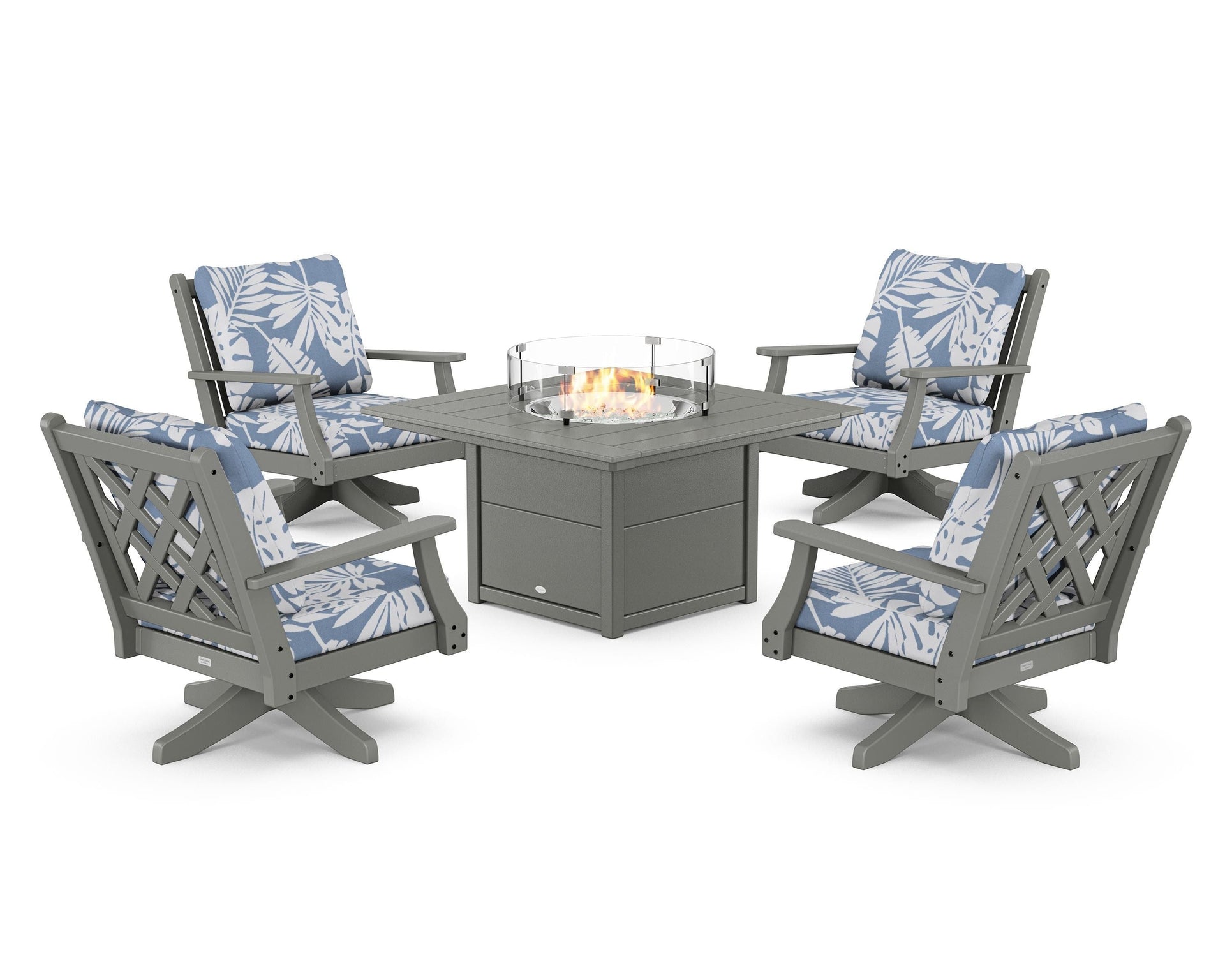 Wovendale 5-Piece Deep Seating Swivel Conversation Set with Fire Pit Table