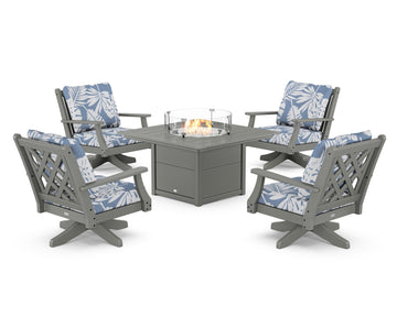 Wovendale 5-Piece Deep Seating Swivel Conversation Set with Fire Pit Table