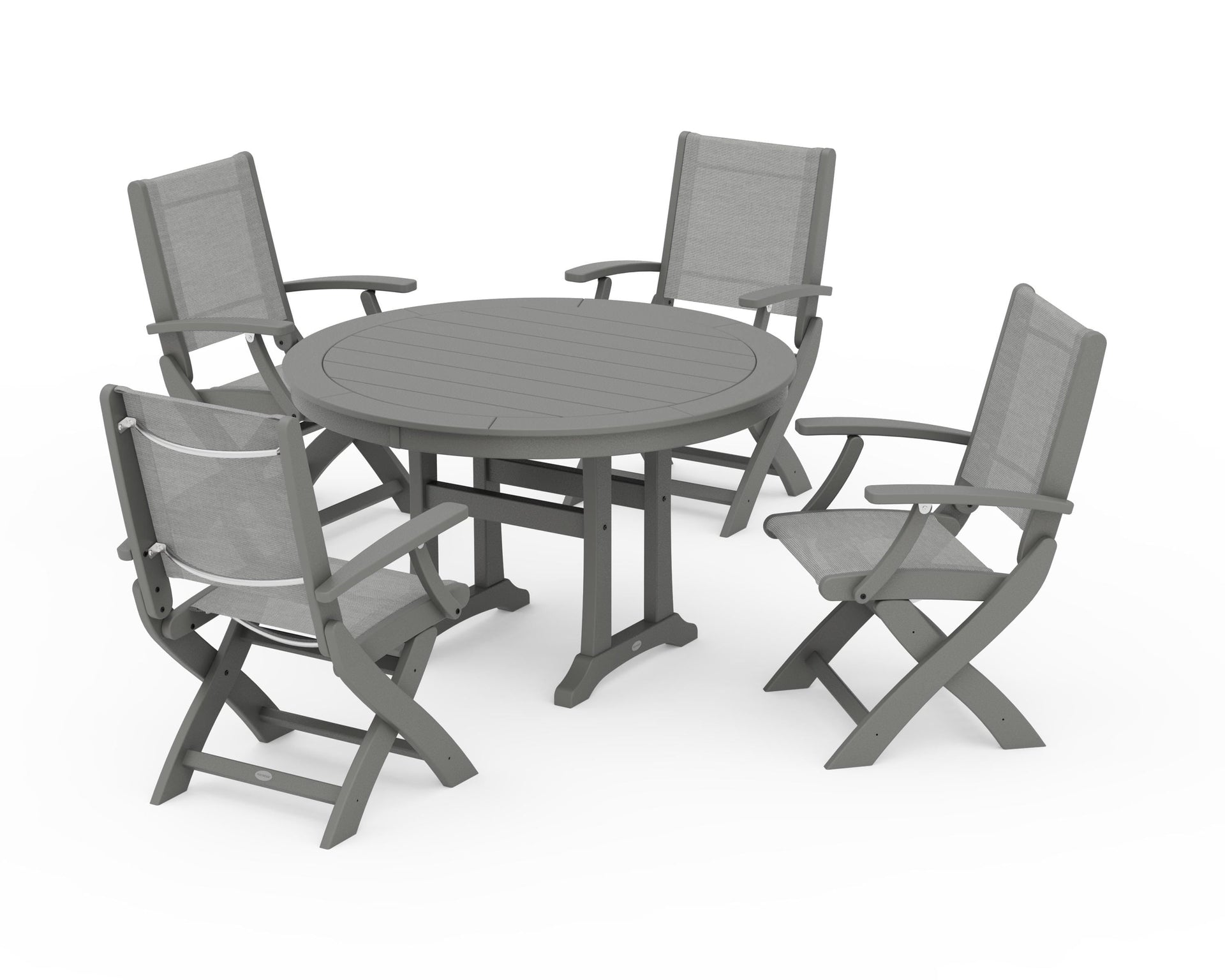 Coastal Folding Chair 5-Piece Round Dining Set with Trestle Legs