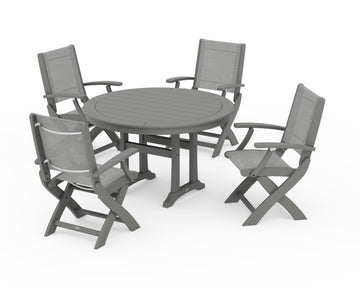 Coastal Folding Chair 5-Piece Round Dining Set with Trestle Legs