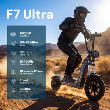 iScooter F7Ultra Electric Scooter All-Terrain 35 MPH 62 Mile Range 1500W Detachable Battery New