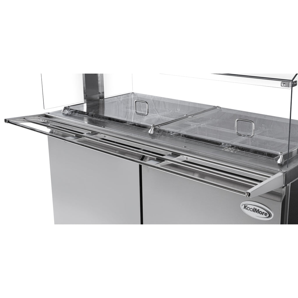 60 in. Commercial Refrigerated Prep Station with Sneeze Guard and Buffet Slide, 12-Pan (Not Included) Capacity with Covers and Two Adjustable Shelves in Stainless-Steel, ETL Listed