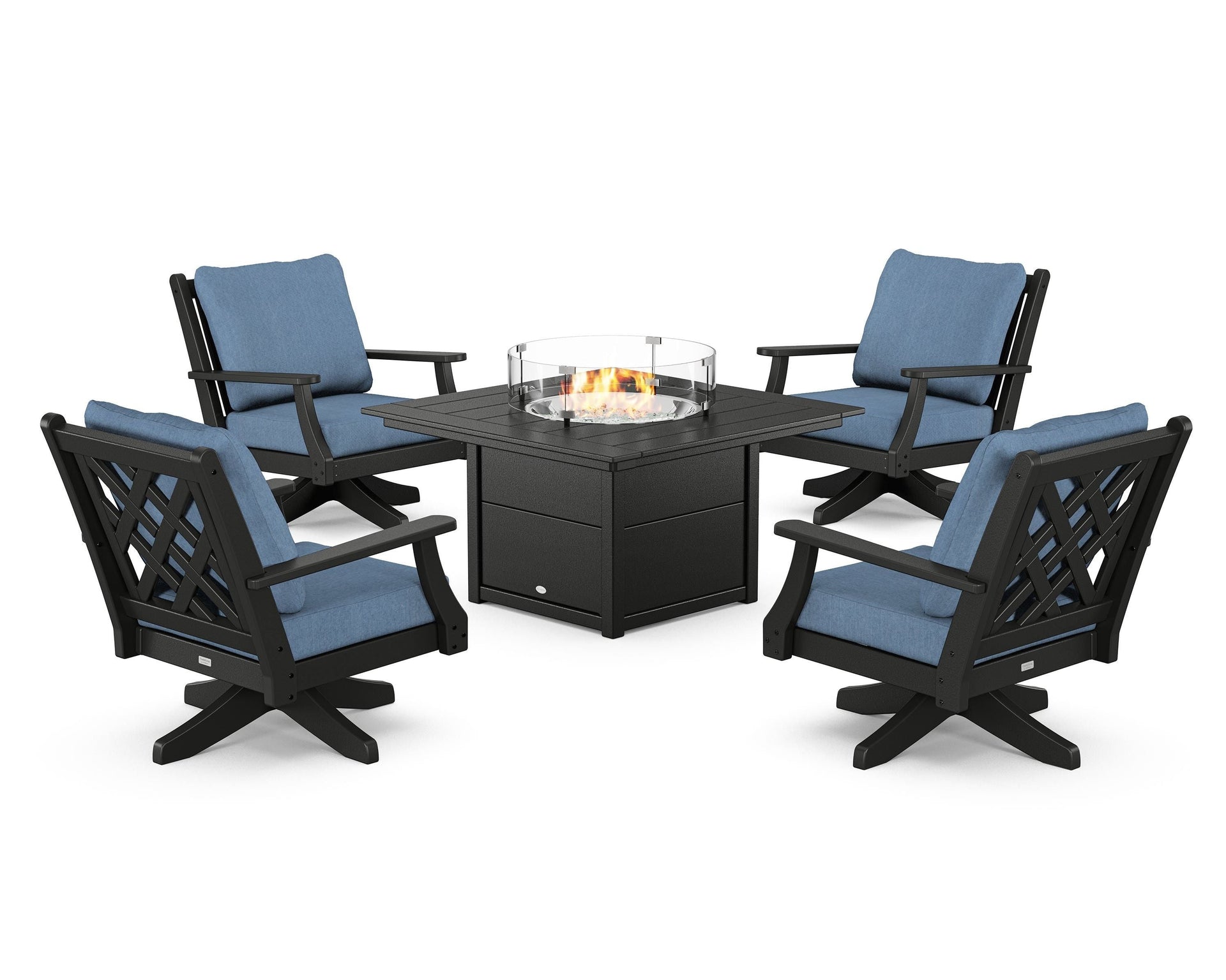 Wovendale 5-Piece Deep Seating Swivel Conversation Set with Fire Pit Table