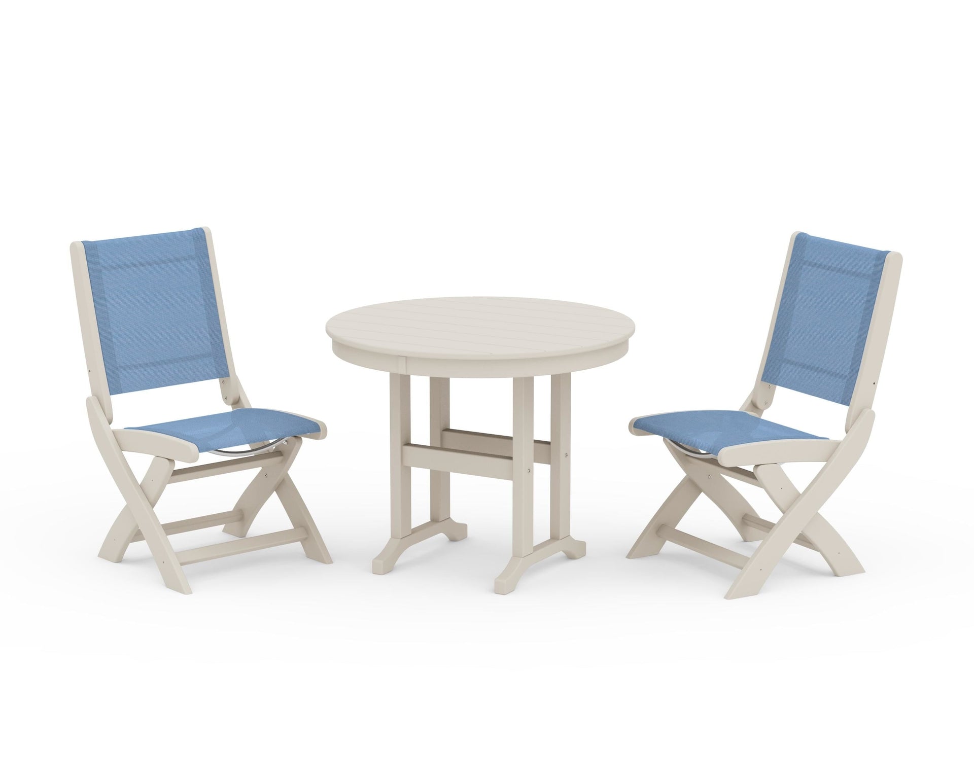Coastal Folding Side Chair 3-Piece Round Dining Set