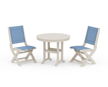 Coastal Folding Side Chair 3-Piece Round Dining Set