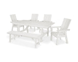 Modern Curveback Adirondack 6-Piece Rustic Farmhouse Dining Set with Bench