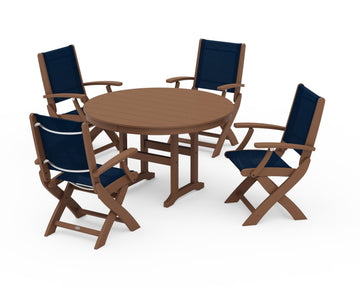 Coastal Folding Chair 5-Piece Round Dining Set