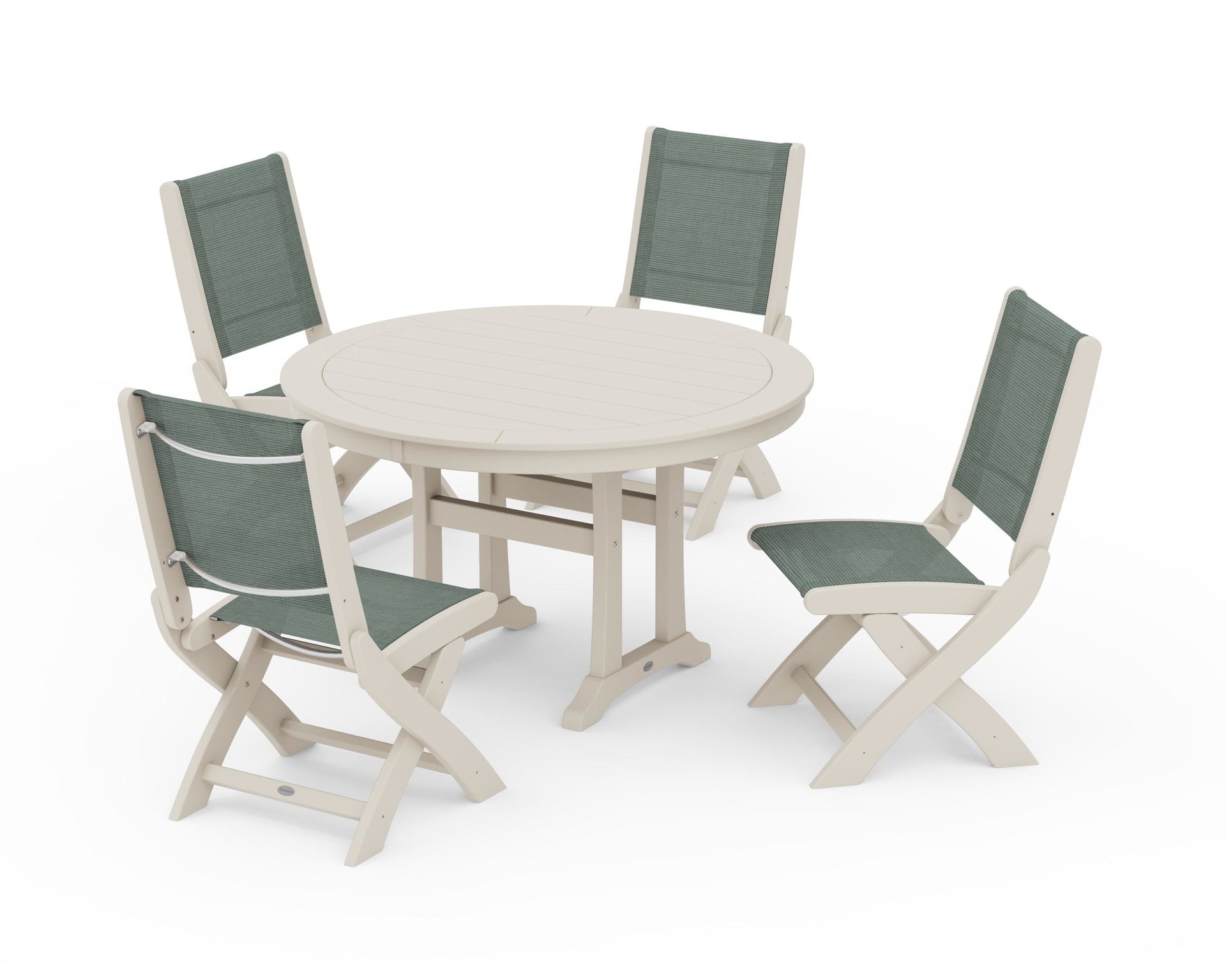 Coastal Folding Side Chair 5-Piece Round Dining Set With Trestle Legs