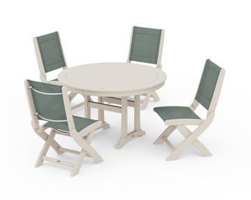 Coastal Folding Side Chair 5-Piece Round Dining Set With Trestle Legs