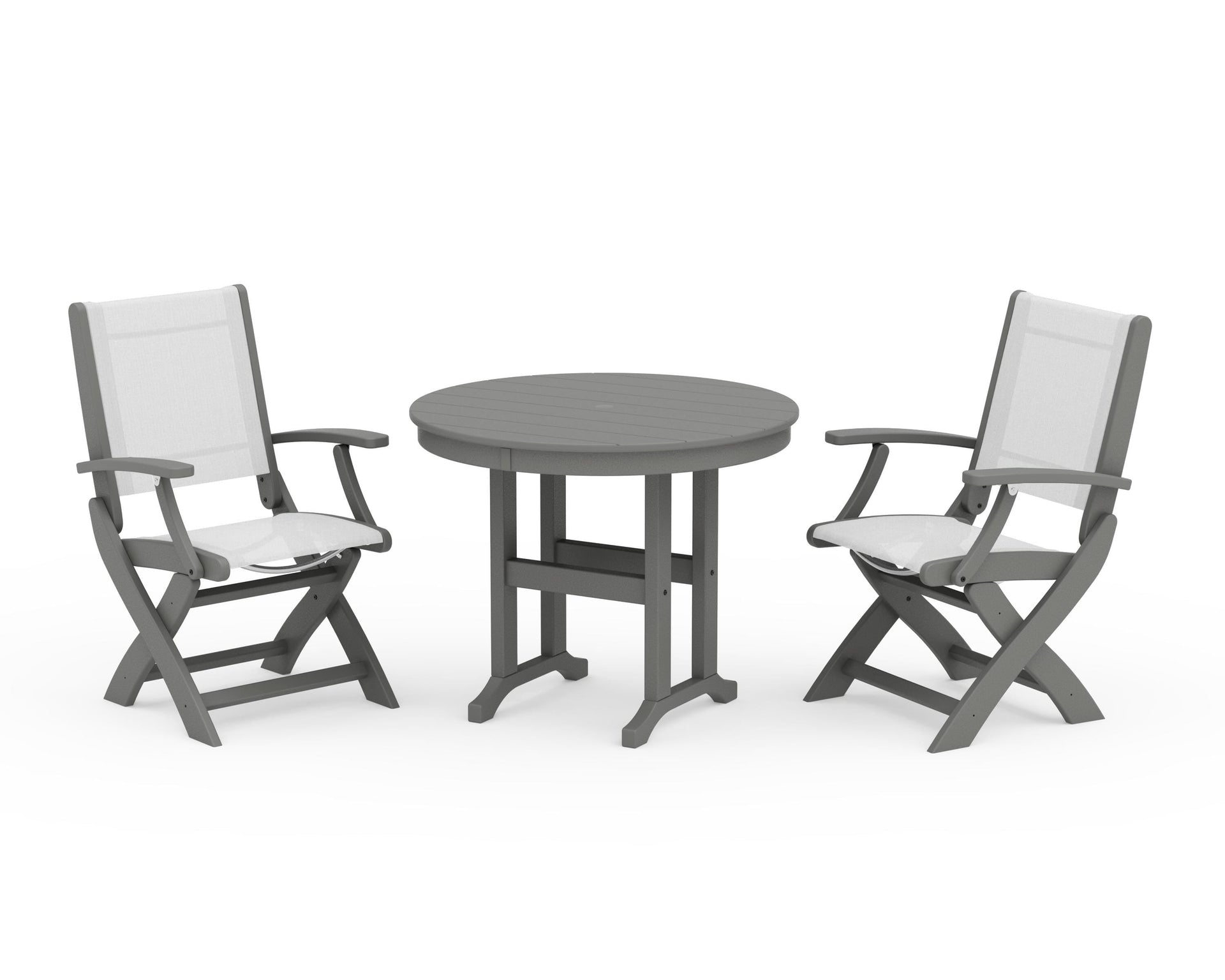 Coastal Folding Chair 3-Piece Round Dining Set
