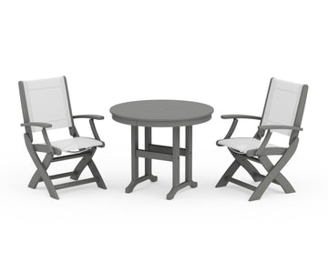 Coastal Folding Chair 3-Piece Round Dining Set