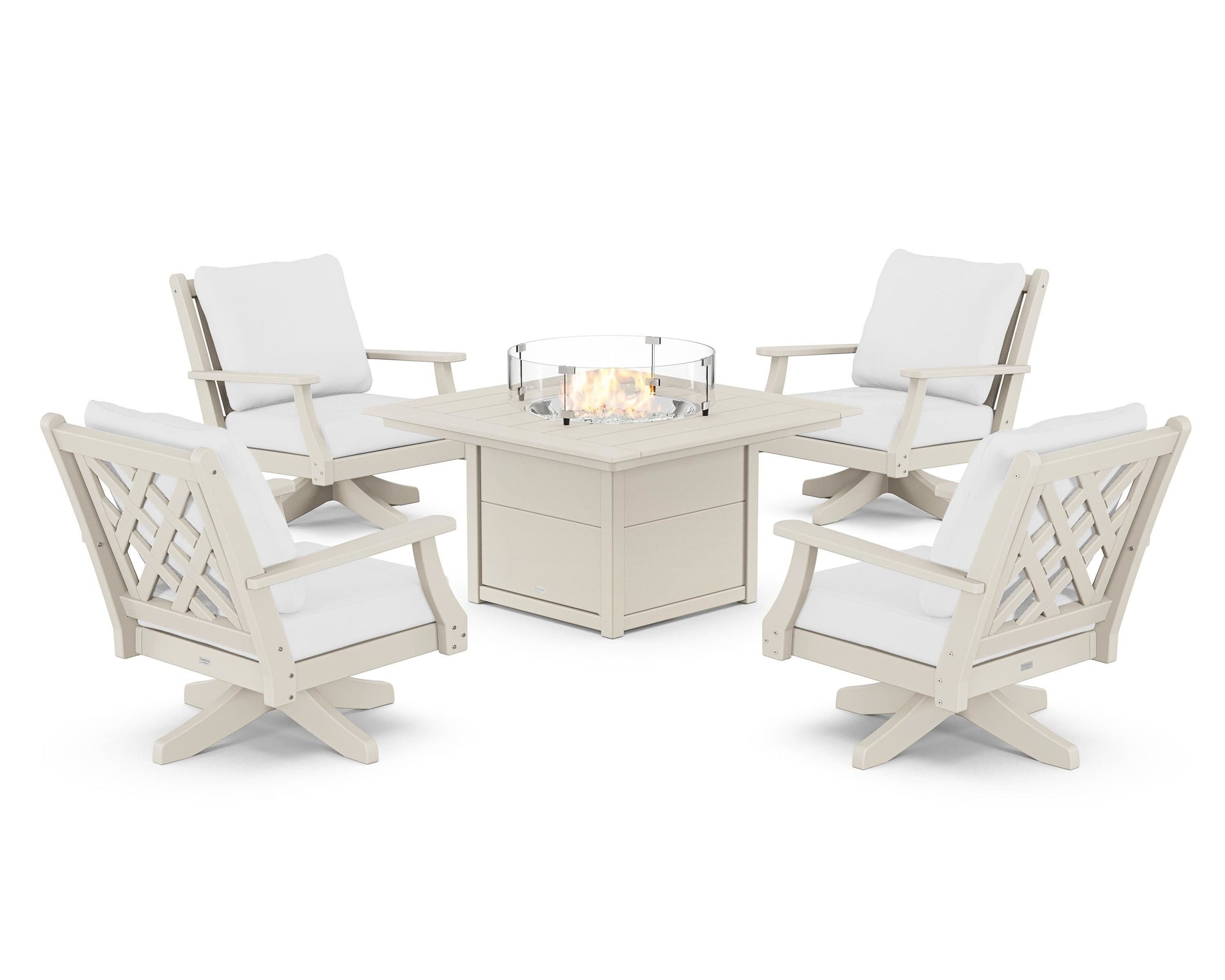 Wovendale 5-Piece Deep Seating Swivel Conversation Set with Fire Pit Table