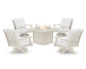 Wovendale 5-Piece Deep Seating Swivel Conversation Set with Fire Pit Table