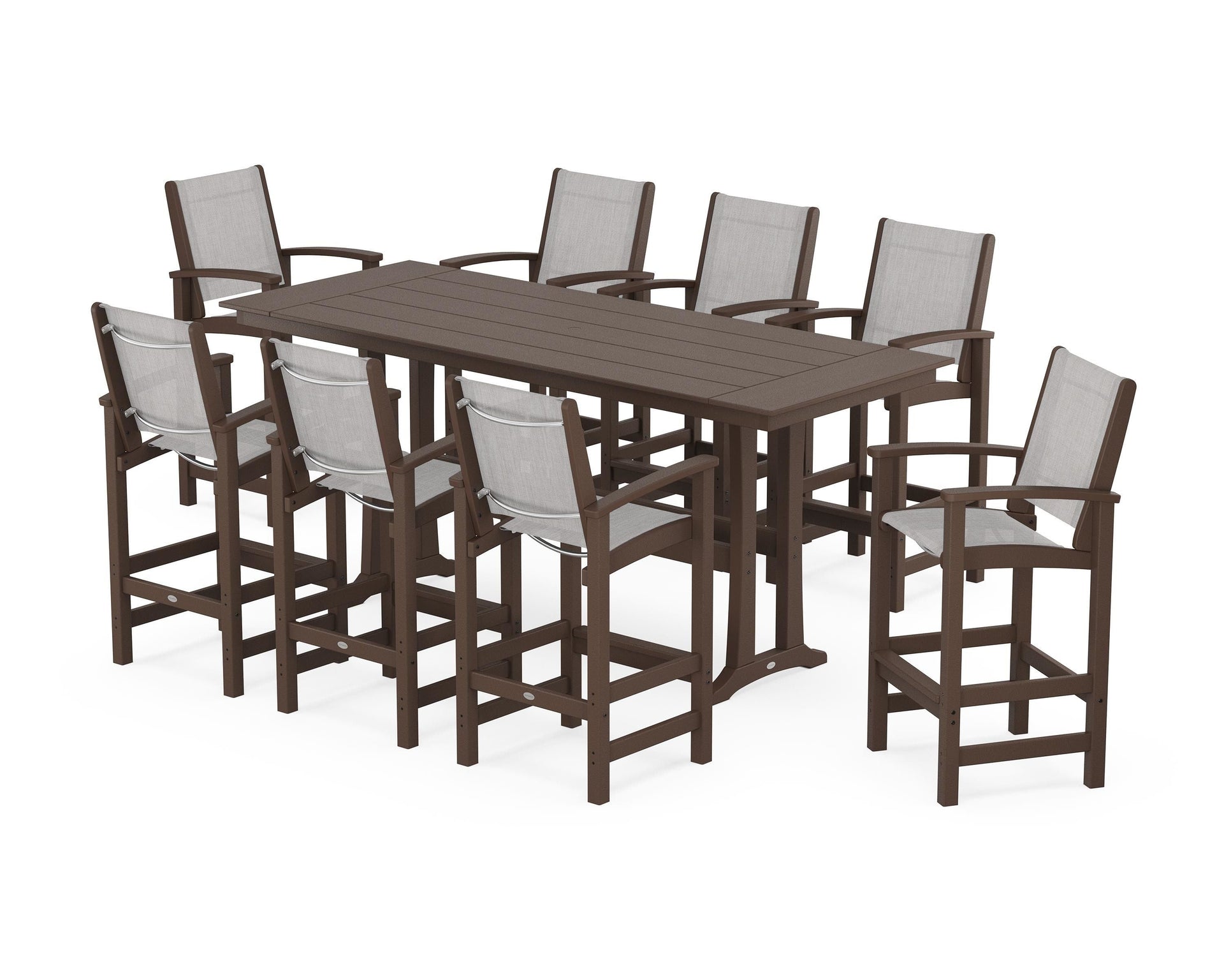 Coastal 9-Piece Farmhouse Bar Set with Trestle Legs