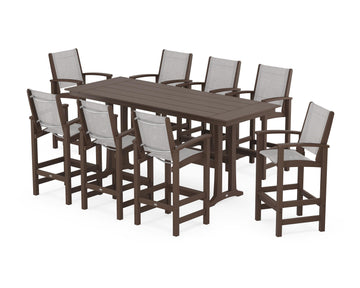 Coastal 9-Piece Farmhouse Bar Set with Trestle Legs
