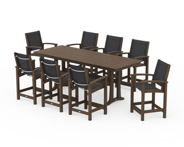 Coastal 9-Piece Farmhouse Counter Set with Trestle Legs
